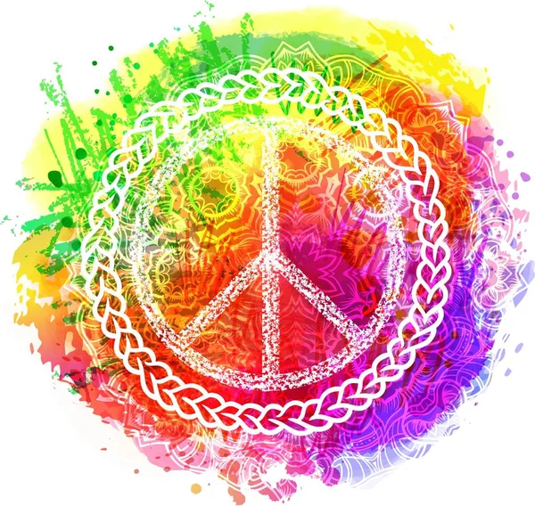 Gökkuşağı Renkli Arka Plan Üzerinde Barış Hippi Sembolü Vektör Çizim — Stok Vektör