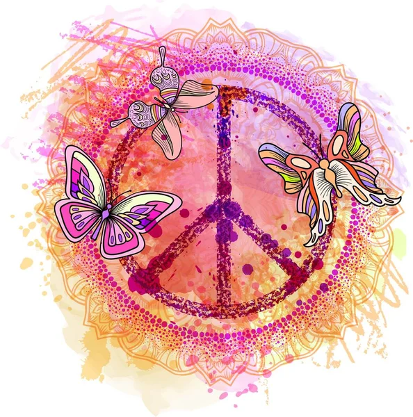 Σύμβολο Ειρήνης Hippie Πολύχρωμο Φόντο Εικονογράφηση Φορέα Για Την Εκτύπωση — Διανυσματικό Αρχείο