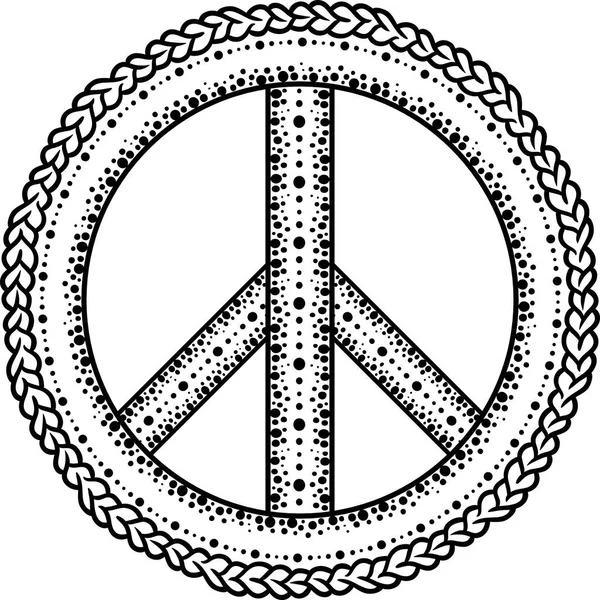 Pacyfista Znak Symbol Pokoju Rysowane Ręcznie Pędzlem Hippie Czarny Znak — Wektor stockowy