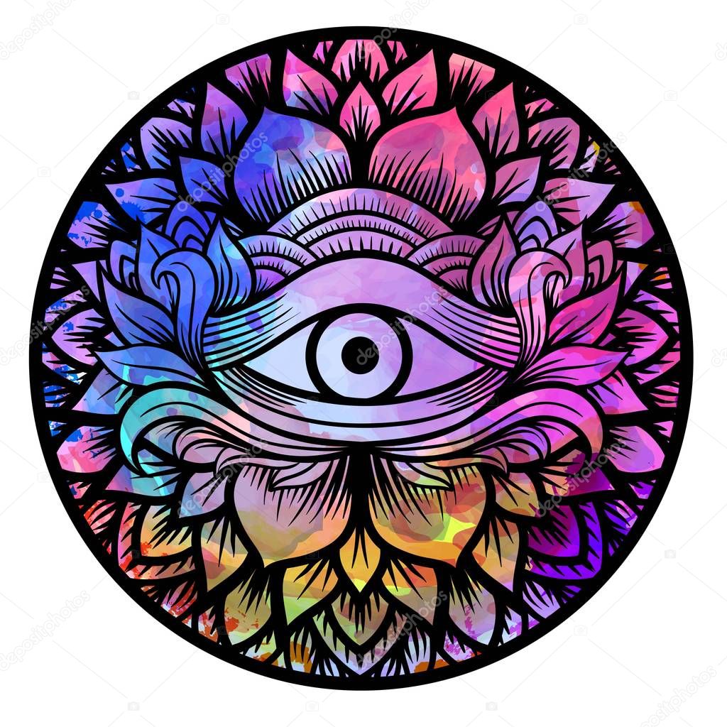 Troisième Oeil Avec Mandala Floral Zentangle Dessin Main Art Boho image