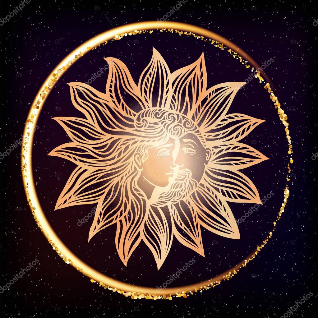 Bohemian Hand Drawn Sun Moon Tattoo Design Vector Illustration Alchemy Vector Image By C Shik Shik Vector Stock