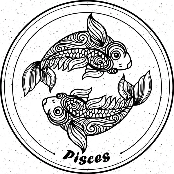 Pisces Detail Dalam Gaya Zentangle Baris Aztec Filigree Tato Halaman - Stok Vektor