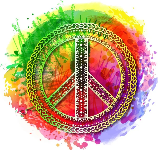 Paz Hippie Símbolo Sobre Fundo Colorido Arco Íris Ilustração Vetorial — Vetor de Stock