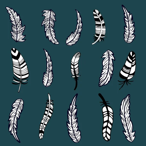 Vintage tribal doodle zentangle plumas — Vector de stock