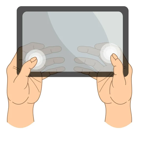 Set of tablet screen with hands. Vector. — Stock Vector
