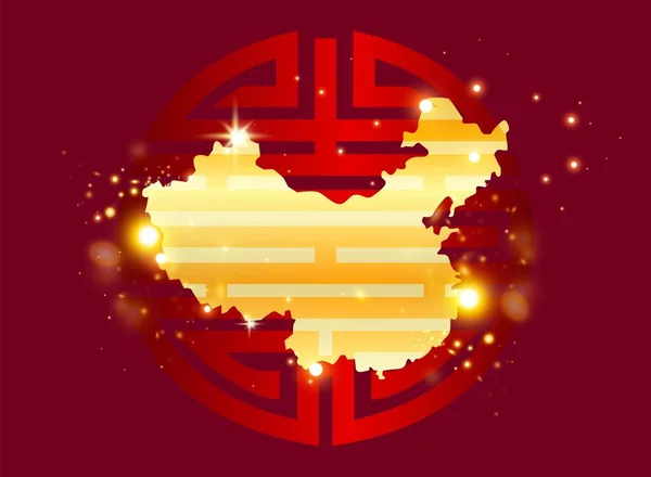 Chinesisches Symbol für Gesundheit und Langlebigkeit. Vektorcliparts. Gold glitzert auf rotem Hintergrund. Vektorgrafiken