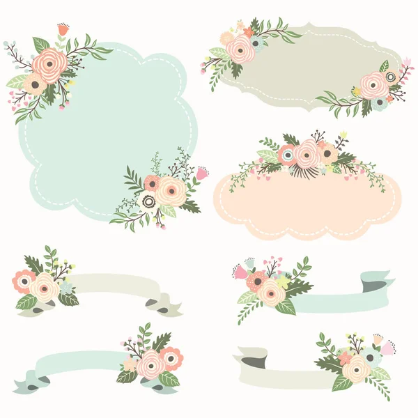 Éléments de cadre floral rustique — Image vectorielle