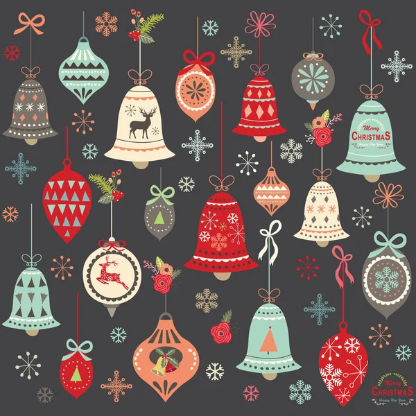 Chalkboard Vintage Christmas Bell Elements — Stock Vector