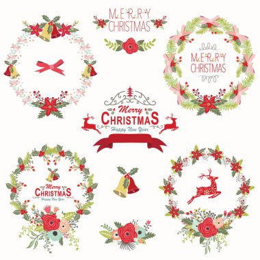 Retro Noel çelenk öğeleri