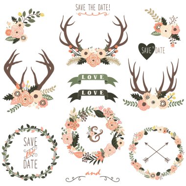 Retro çiçek boynuzları koleksiyonu