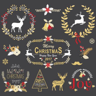 Altın Christmas kara tahta çelenk çerçeve koleksiyonu