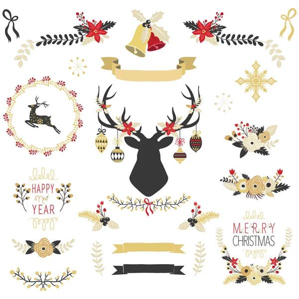 Gold Christmas Elements — Stock Vector