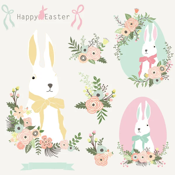 Floral Easter Bunny — Stock Vector