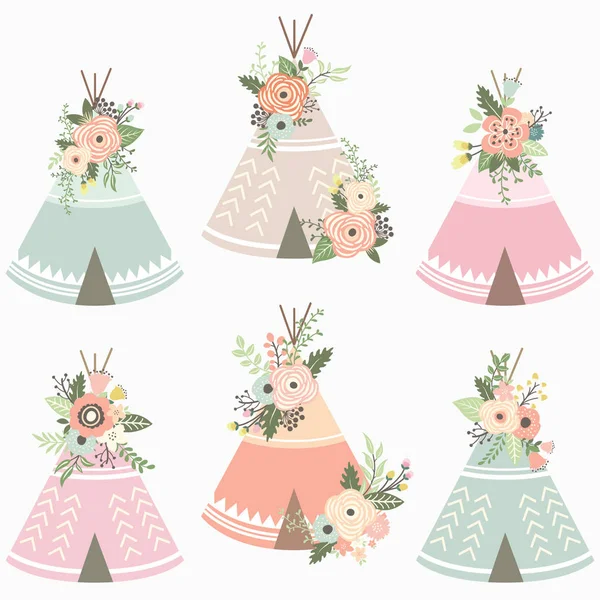 Floral Teepee Elementos —  Vetores de Stock