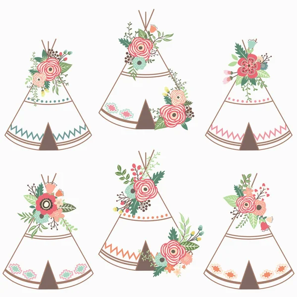 Flower Teepee Elements — Stock Vector