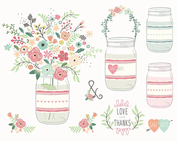 Wedding Flower Mason Jar — Stock Vector