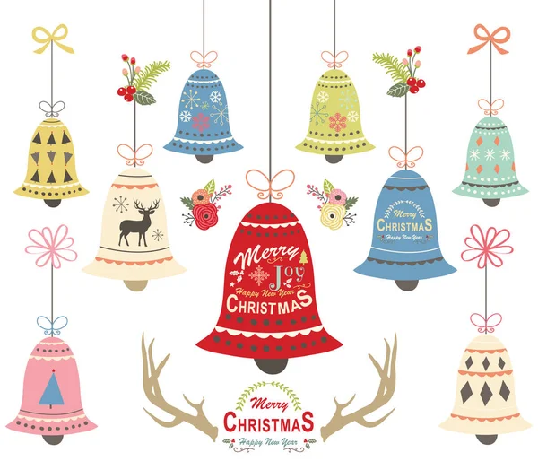Collections d'ornements de cloche de Noël — Image vectorielle