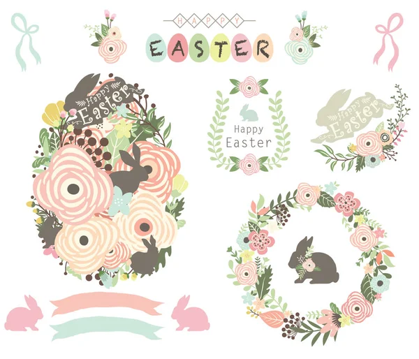 Květinové Velikonoční Vajíčko Prvky — Stockový vektor