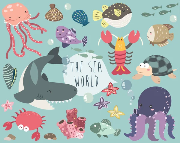 Conjunto Coleções Criaturas Seaworld — Vetor de Stock