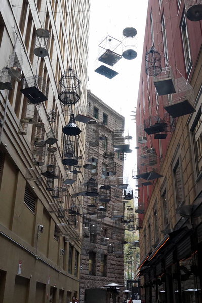 The artwork is called Forgotten Songs and was designed by Michael Thomas Hill. As you stand underneath the birdcages you can hear the sounds of the birds that once inhabited Sydney before the city built up to what it is today.