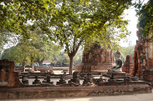 Statues de Bouddha à Wat Mahathat, vue sur le temple à Ayutthaya — Photo