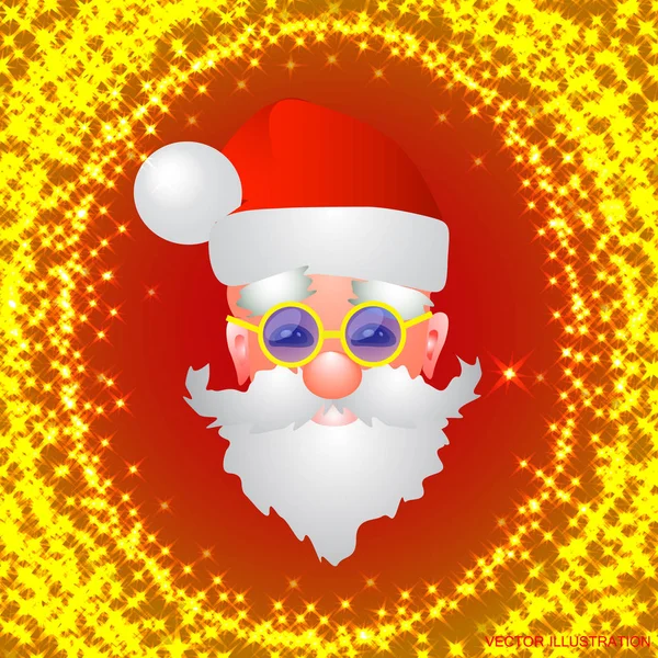 Rode achtergrond met de Kerstman. Kerst vakantie illustratie. Vectorillustratie in heldere rode en gele kleuren. — Stockvector