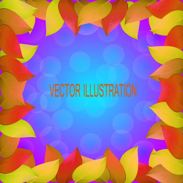 Sarı yaprakları ile fantastik sonbahar arka plan. Hisse senedi vektör çizim mavi, kırmızı ve sarı renklerde.