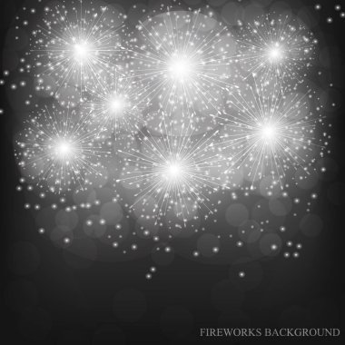 Parlak havai fişekler. Siyah-beyaz vektör çizim .