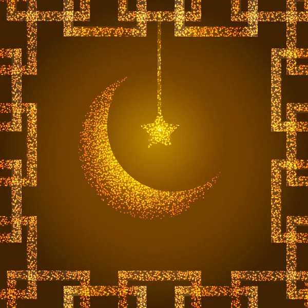 Ramadan Kareem illustration with golden moon. Design template for greetings card, poster, banner, invitation. Illustration in gold colors.