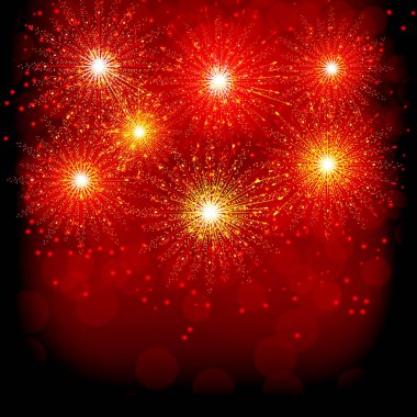 Parlak renkli havai fişekler. Havai fişek kırmızı Illustration. Tatil havai fişek arka plan.