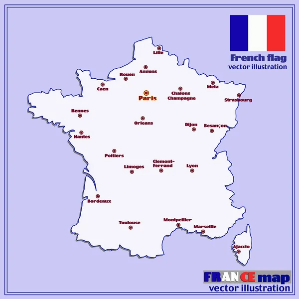 Mapa Francji z dużych miast. Wektor. — Wektor stockowy