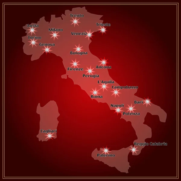 Map of Italy with big cities in night.