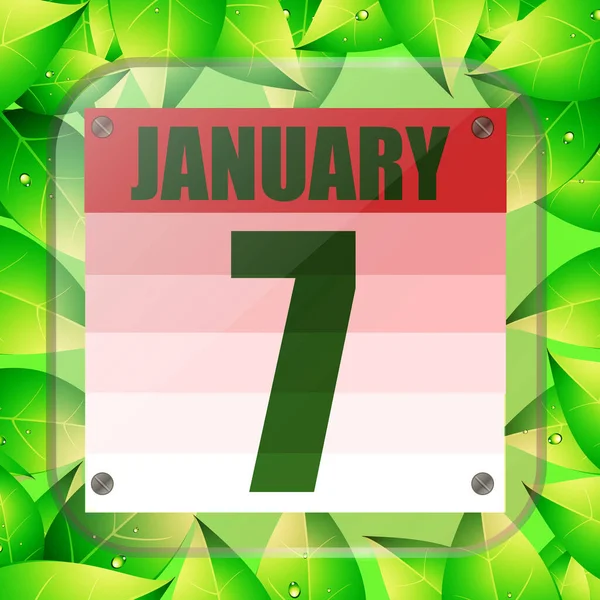 Icono del 7 de enero. Fecha del calendario para planificar un día importante con hojas verdes. 7 de enero. Ilustración . — Foto de Stock