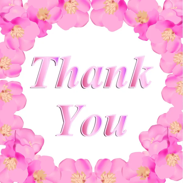 Thank You greeting card. Illustration with pink flowers. Illustration with text thank you.