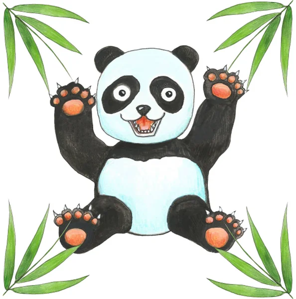Bright illustration with happy panda.