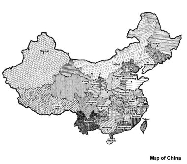 Parlak Çin Haritası. Beyaz arkaplanda Çin grafik resimleme haritası. .