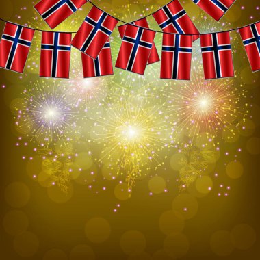 Norveç bayraklı parlak havai fişekler. Web tasarımı için bayraklı illüstrasyon.