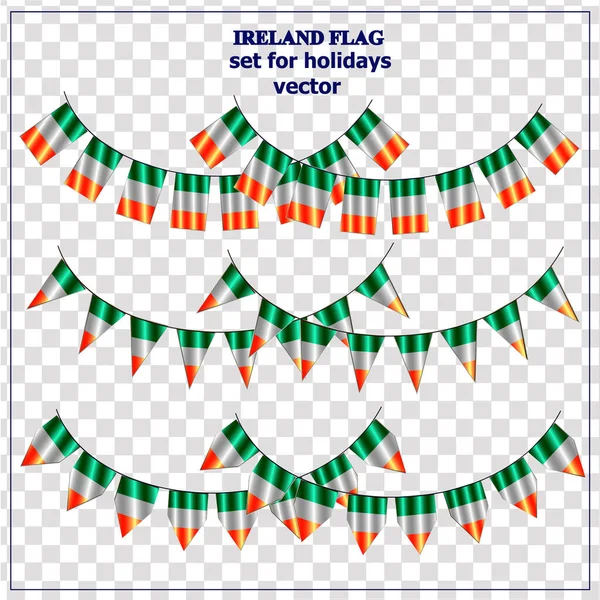 Bright set with flags of Ireland. Happy St. Patricks Day garlands. Bright illustration. — Stock Vector