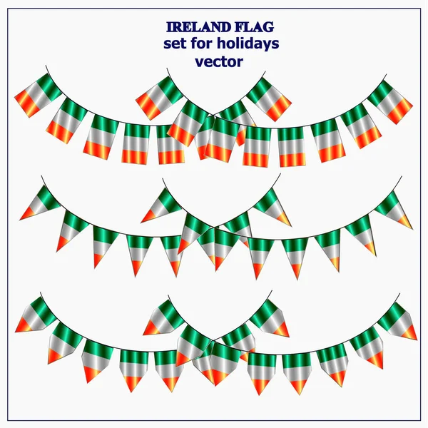 Brillante conjunto con banderas de Irlanda. Feliz día de San Patricio guirnaldas. Ilustración brillante . — Archivo Imágenes Vectoriales