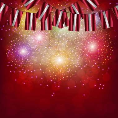 Letonya bayraklı parlak havai fişekler. Web tasarımı için bayraklı illüstrasyon.