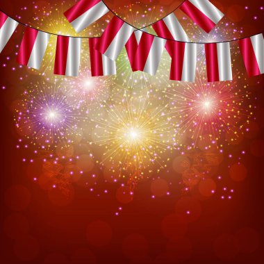 Polonya bayraklarıyla parlak havai fişekler. Web tasarımı için bayraklı illüstrasyon.