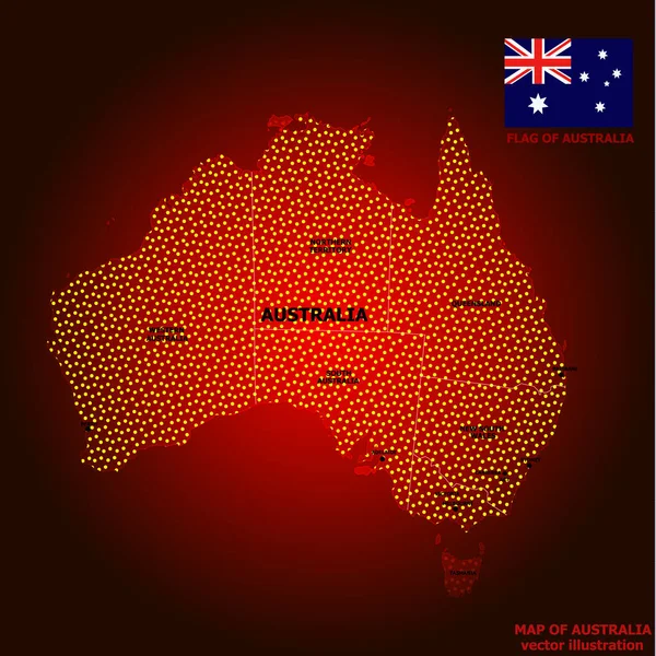 Map of Australia with flag. Australian infographic. Australian map with lights.