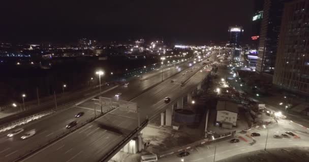 Aerial Shooting Night Oficinas Negocios Edificios Moscú Por Noche — Vídeos de Stock