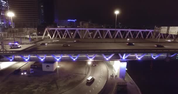 Luchtfoto Schieten Nacht Zakelijke Kantoren Gebouwen Moskou Nacht — Stockvideo