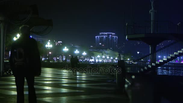 Люди гуляют по ночам — стоковое видео