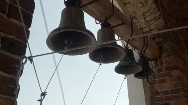 Many ringing church bells in the church bell tower — 비디오