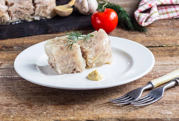 National cuisine. Russian traditional dish - Holodets. Homemade jellied meat