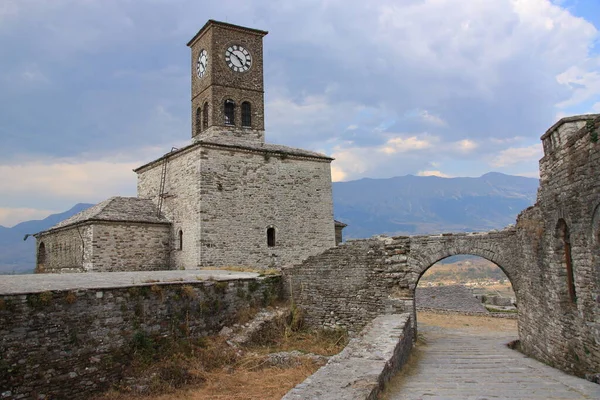 Torre Del Reloj Castillo Medieval Gjirokaster Albania —  Fotos de Stock
