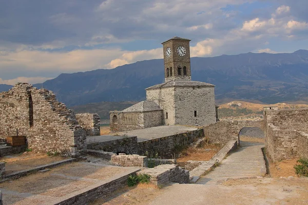 Torre Del Reloj Castillo Medieval Gjirokaster Albania —  Fotos de Stock