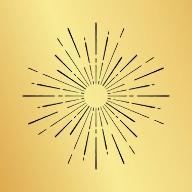 Güneş patlaması vintage el çekilmiş hipster altın logo ray patlayabilir